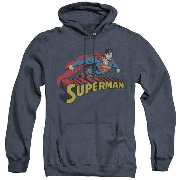 Superman Flying Over Adult Heather Hoodie Sweatshirt Navy