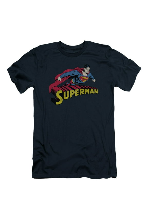 Superman Flying Over Adult 30/1 T-Shirt Navy