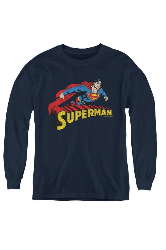 Superman - Flying Over - Youth Long Sleeve Shirt - Large