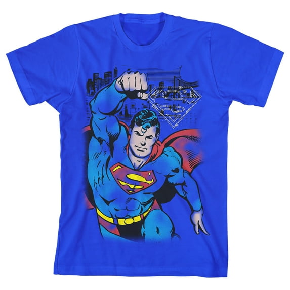 Superman Flying Pose Superhero Youth Royal Blue Graphic Tee-Large