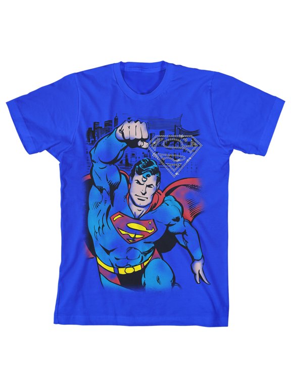 Superman Flying Pose Superhero Youth Royal Blue Graphic Tee-Large
