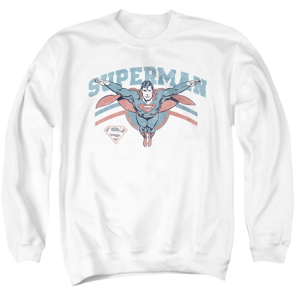 Superman Flying Stripes Unisex Adult Crewneck Sweatshirt, White, Small