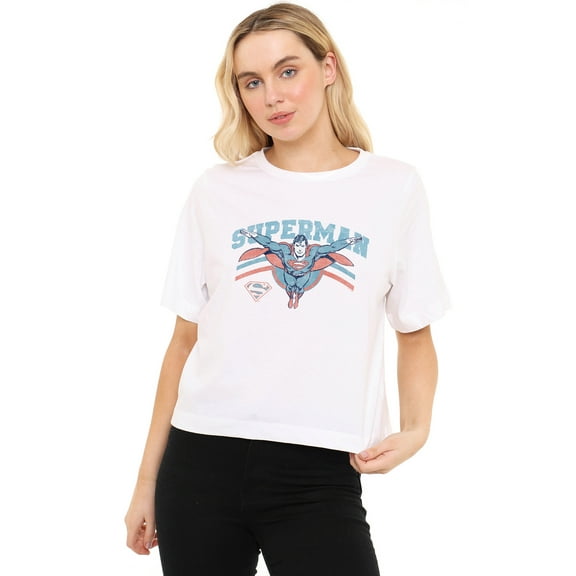 Superman Flying Stripes Women's Boxy Cropped T-Shirt Casual Graphic Tee