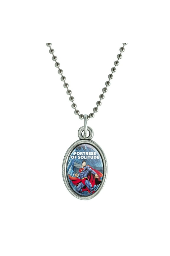 Superman Fortress of Solitude Antiqued Oval Charm Pendant with Chain