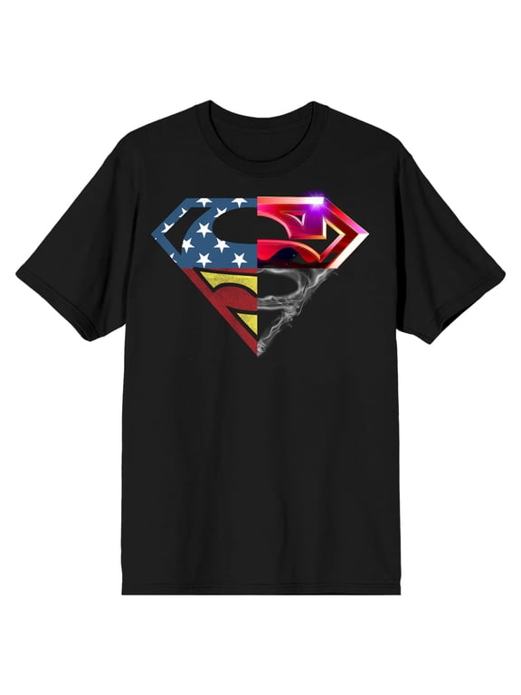 Superman Four Way Logo Men's Black T-shirt-5XL