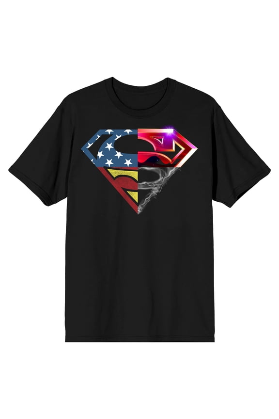Superman Four Way Logo Men's Black T-shirt-L