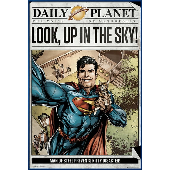 Superman - Framed DC Comics Poster (Daily Planet Front Page Cover) (Size: 25" X 37") (Metallic Blue Plastic Frame)