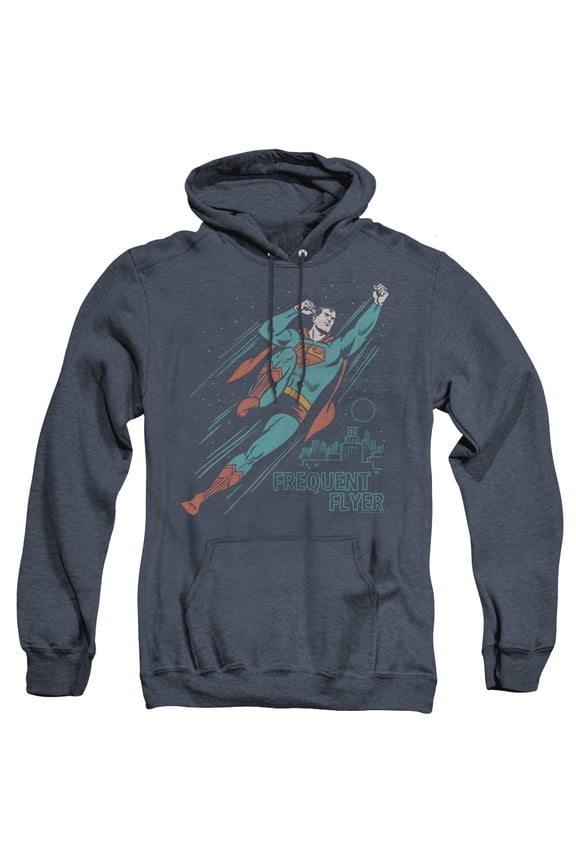Superman Frequent Flyer Adult Heather Hoodie Sweatshirt Navy