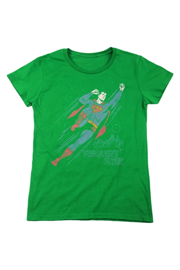 Superman Frequent Flyer Women's T Shirt, Kelly Green, 2X-Large