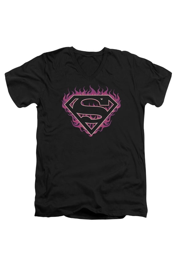 Superman Fuchsia Flames Adult V-Neck T-Shirt 30/1 T-Shirt Black