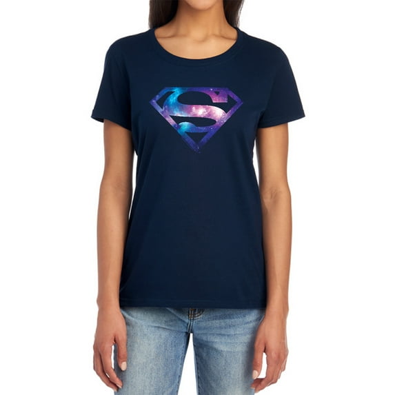 Superman Galaxy Shield Women's T Shirt, Navy, Medium