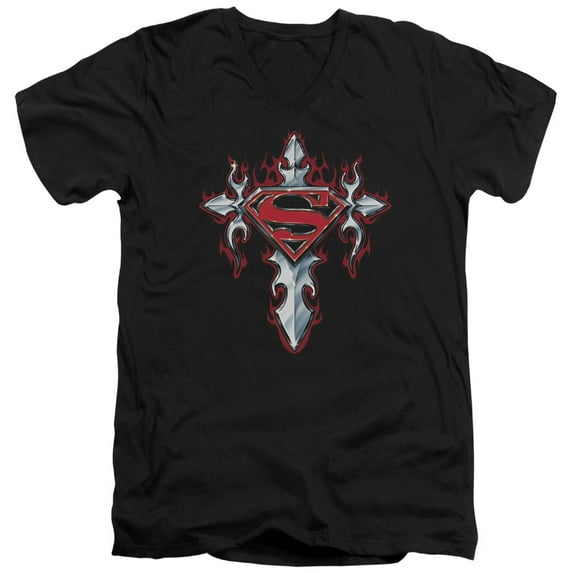 Superman - Gothic Steel Logo - Slim Fit V Neck Shirt - Small