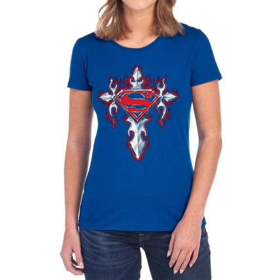 Superman Gothic Steel Logo Women's T Shirt, Royal, Medium