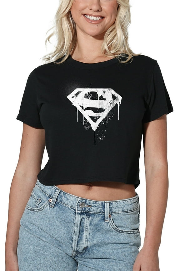 Superman Graffiti Logo Women's Crop Top T-Shirt, Black, Large