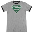 thumbnail image 1 of Superman Green & White Shield Adult Ringer T-Shirt Heather Black, 1 of 1