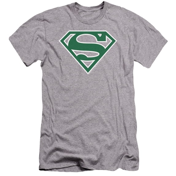 Superman Green & White Shield Premium Adult Slim Fit 30/1 T-Shirt Athletic Heather