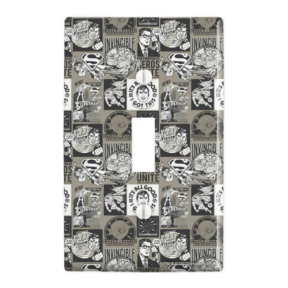 Superman Grey Pattern Plastic Wall Decor Toggle Light Switch Plate Cover