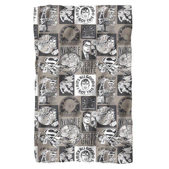 Superman Grey Superman Pattern Officially Licensed Fleece Blanket 36' x 58'