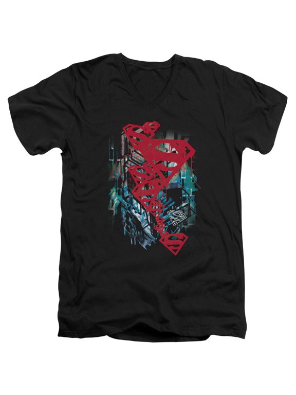 Superman Gritty Adult V-Neck T-Shirt Black