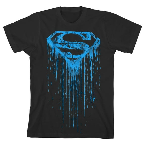 Superman Grunge Style S Logo Youth Black Graphic Tee-XS