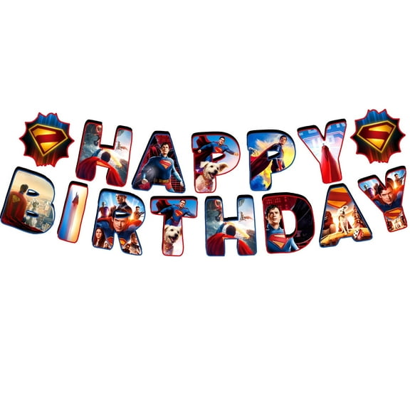 Superman Happy Birthday Banner for Kids, Paper Party Decorations, Cartoon Birthday Garland Sign for Boys and Girls, Easy to Hang