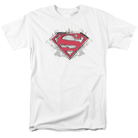 Superman Hastily Drawn Shield Adult 18/1 T-Shirt White