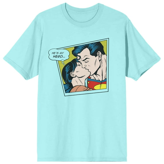 Superman He's My Hero Comic Panel Crew Neck Short Sleeve Celadon Women's T-shirt-Medium