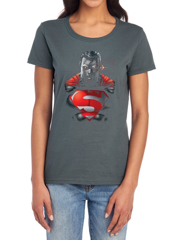 Superman Heat Vision Charged Women's T Shirt, Charcoal, Medium