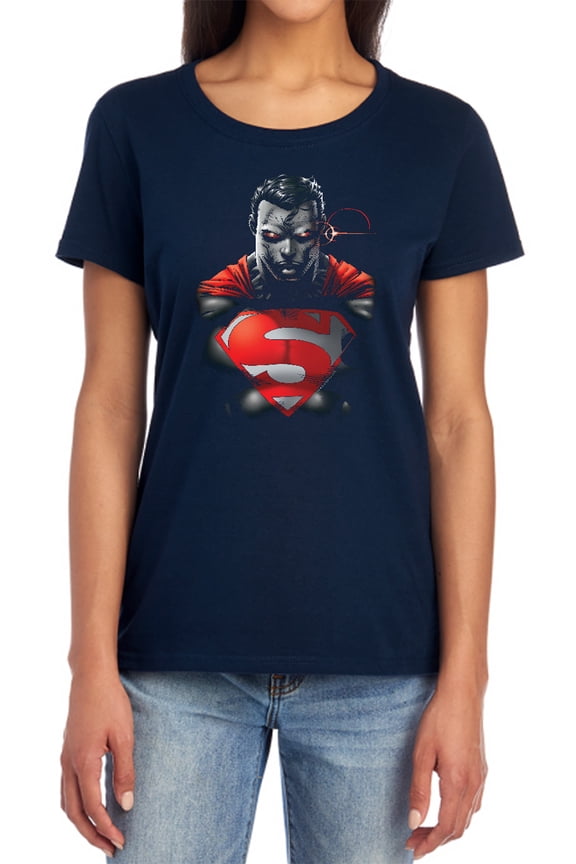 Superman Heat Vision Charged Women's T Shirt, Navy, Medium