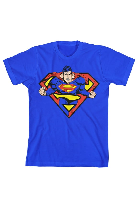 Superman Hero Inside Logo Boy's Royal Blue T-shirt-Medium