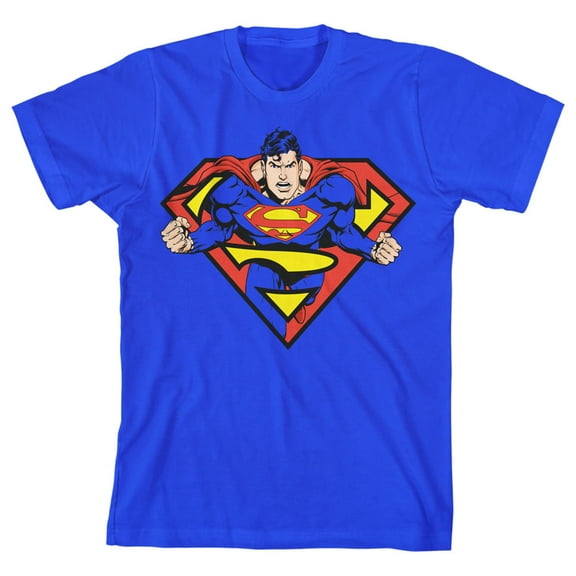 Superman Hero Inside Logo Boy's Royal Blue T-shirt-XS