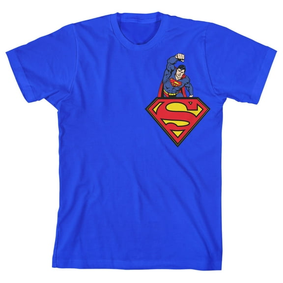 Superman Hero and Logo Fist Pump Boy's Royal Blue T-shirt-M