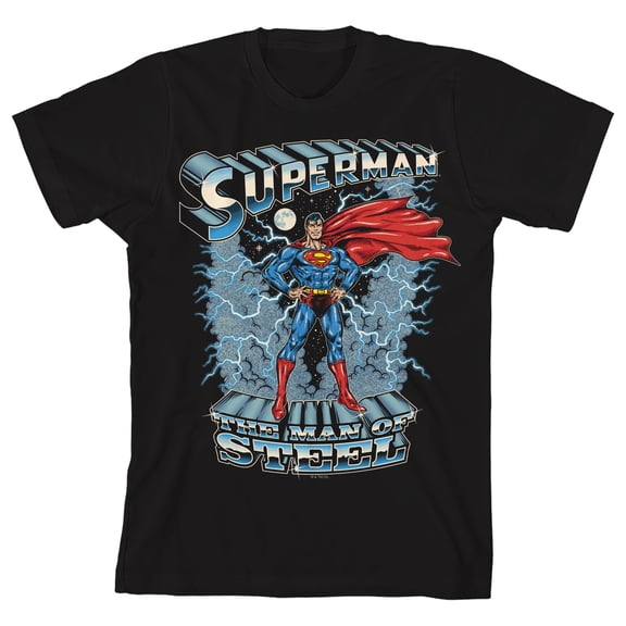 Superman Heroic Pose Crew Neck Short Sleeve Boy's Black T-shirt
-XXL