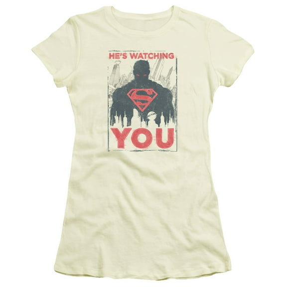 Superman Hes Watching You Junior Women's T-Shirt Sheer Cream