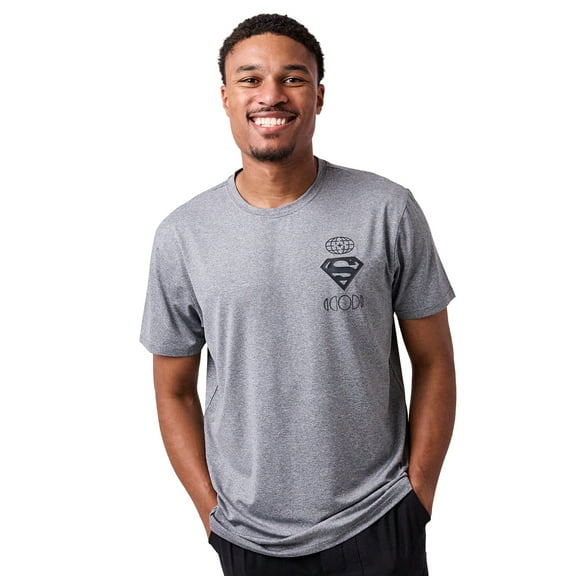 Superman Higher And Higher Logo Men's Athletic Heather Crew Neck Short Sleeve Gym Performance Tee Shirt -Large