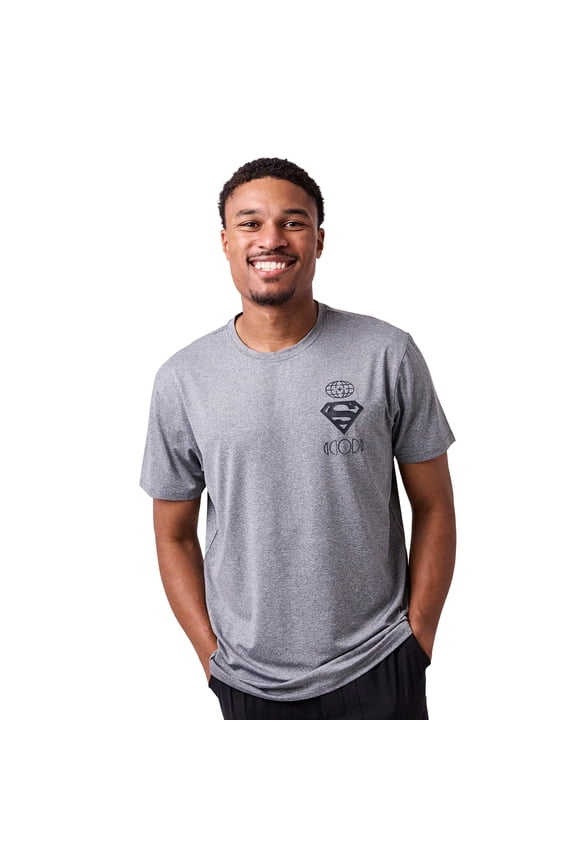 Superman Higher And Higher Logo Men's Athletic Heather Crew Neck Short Sleeve Gym Performance Tee Shirt -XL