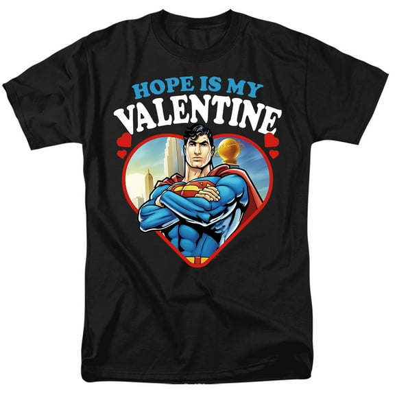 Superman Hope is my Valentine Unisex Adult T Shirt, Black, Large
