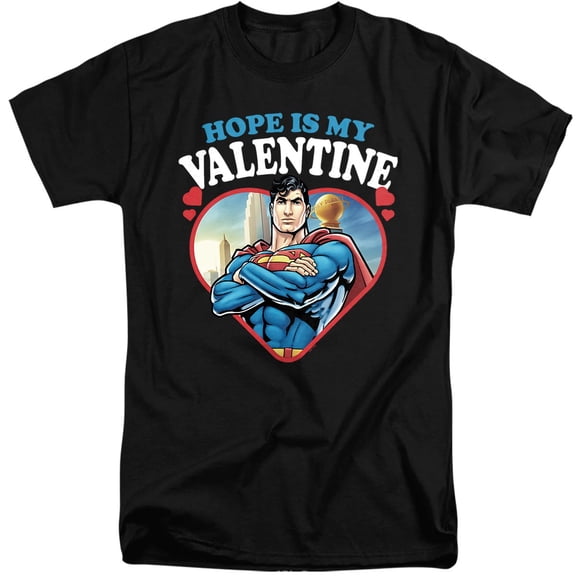 Superman Hope is my Valentine Unisex Adult Tall T Shirt (2X-Large) Black