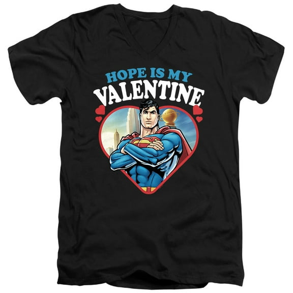 Superman Hope is my Valentine Unisex Adult V-Neck T Shirt (Large) Black