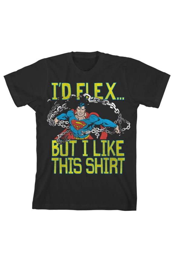 Superman I'd Flex But I Like This Shirt Boy's Black T-shirt-XS