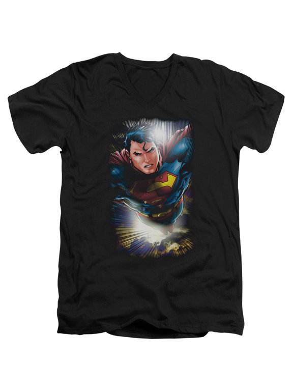 Superman In The Sky Adult V-Neck T-Shirt 30/1 T-Shirt Black
