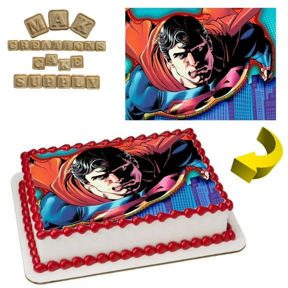 Superman Invincible  Edible  1/4 Sheet Cake topper - Can also be used on a 1/2 Sheet with room to decorate!