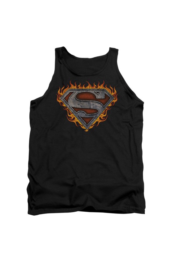 Superman Iron Fire Shield Adult Tank Top Black