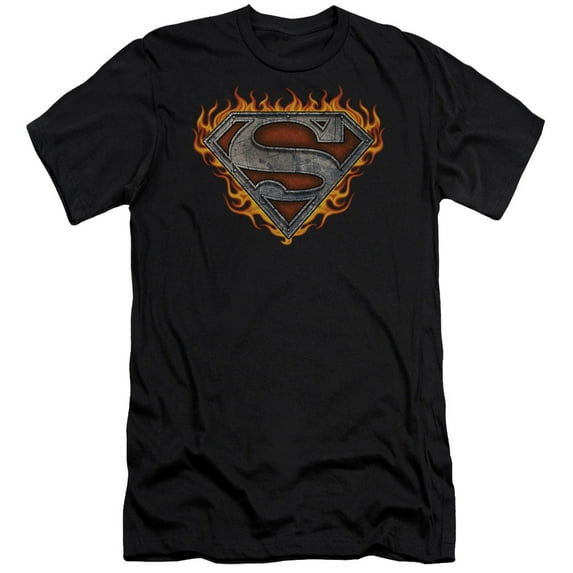 Superman Iron Fire Shield Premium Adult Slim Fit 30/1 T-Shirt Black