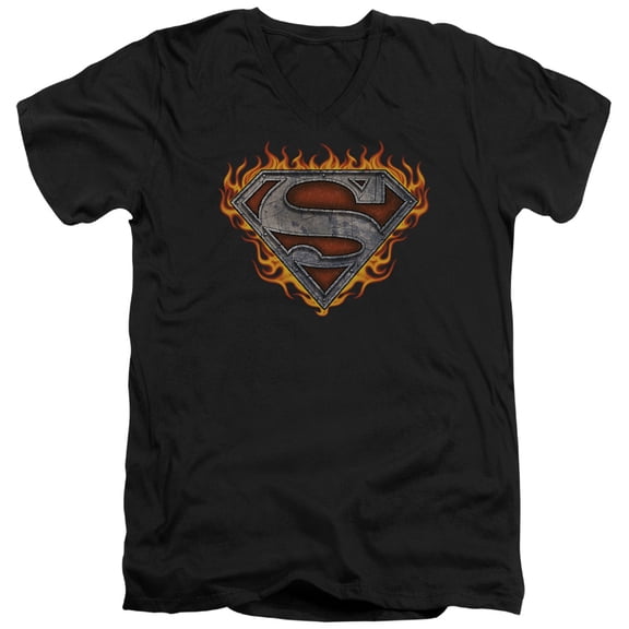 Superman - Iron Fire Shield - Slim Fit V Neck Shirt - XX-Large