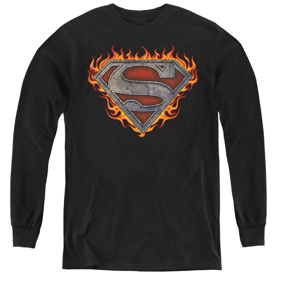 Superman - Iron Fire Shield - Youth Long Sleeve Shirt - Medium