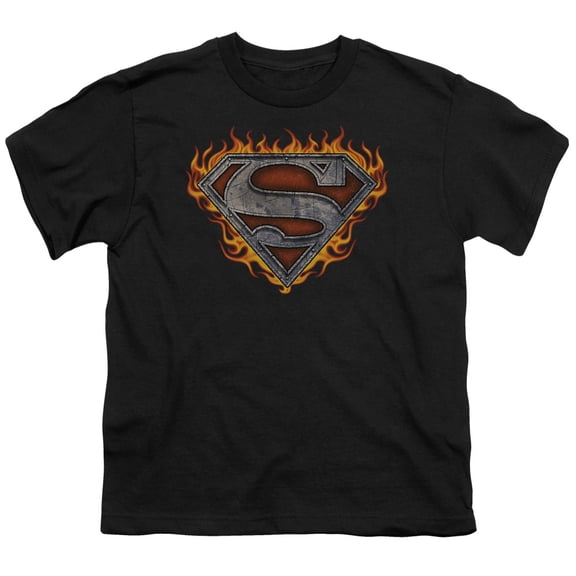 Superman - Iron Fire Shield - Youth Short Sleeve Shirt - Small