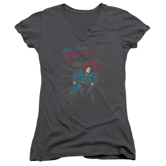 Superman It Tickles Junior Women's V-Neck T-Shirt Charcoal