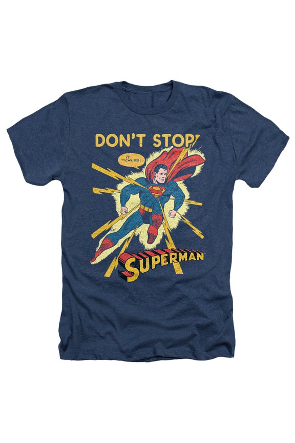 Superman It Tickles Unisex Adult Heather T Shirt, Navy Heather, Medium