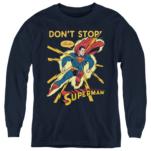 Superman It Tickles Youth Long Sleeve T Shirt, Navy, Small
